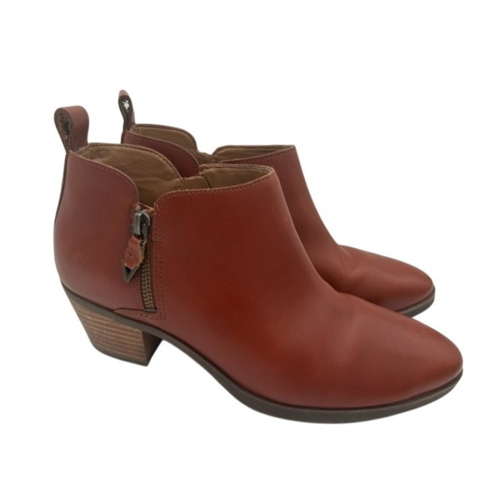 Vionic Cecily Ankle Boots Women's Size 9 M Brown Leather Dual Zip Block Heel